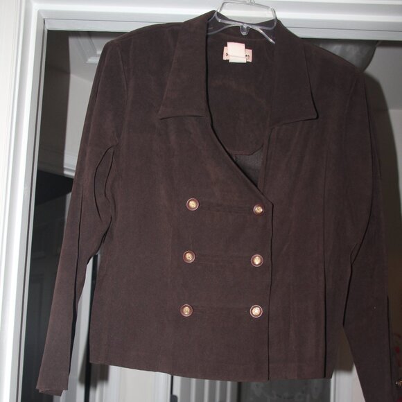 Jacket, dark brown faux suede. Size 16. Perceptions brand. Good condition. - Picture 1 of 9